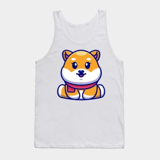 Cute baby shiba inu sitting cartoon illustration Tank Top